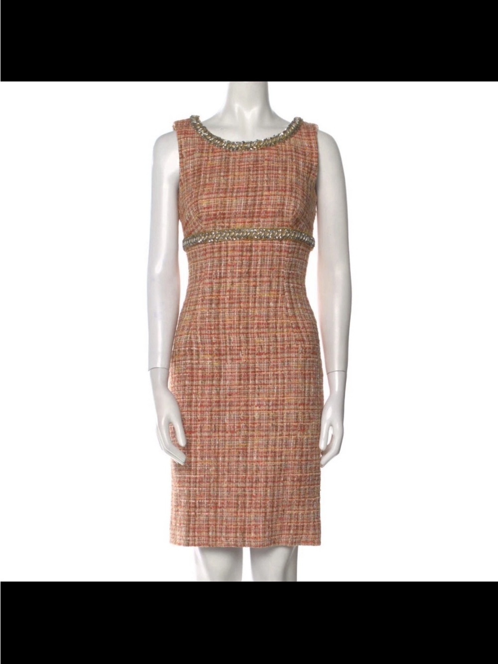 Dolce & Gabbana Coral Tweed Sheath Dress Jeweled Neckline & Waist SZ 40 US 4 - Picture 2 of 14